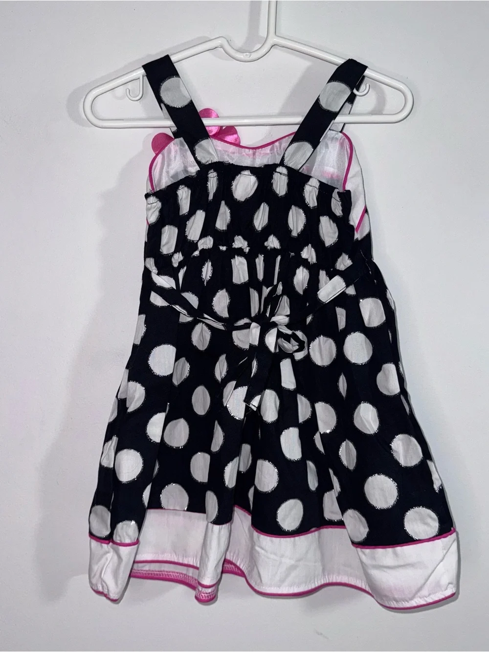 Youngland Girls 2T Black White Polka Dot Party Dress Pink Flower